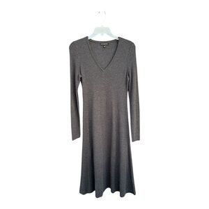 Banana Republic Gray V Neck Long Sleeve Ribbed Sweater MIDI Dress S XS